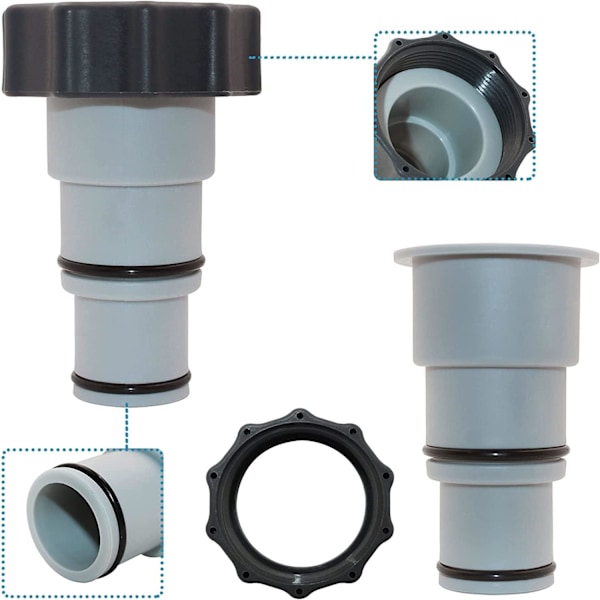 4 stk. Svømmebassengadaptere, erstatning for Intex A-serie slangetilkobling med gjenger, 1,5\" og 1,25\" diameter slange, pumpetilkobling for svømmebassengsett