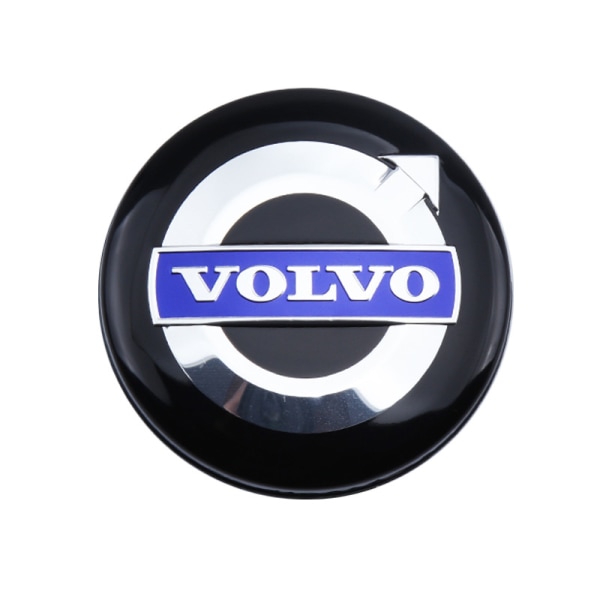 4 x Volvo lättmetallfälgar, centrumnavkapslar, 64 mm, svart/blå, C70