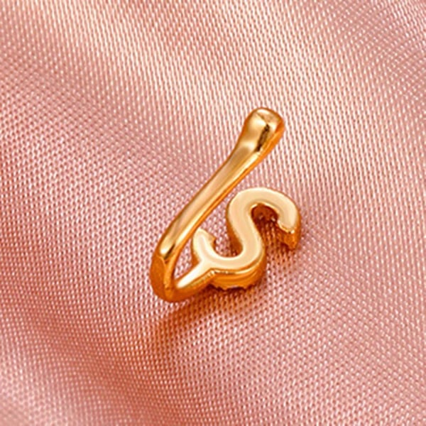Kristall Initial Näsring Guld Falsk Septum Näsringar Koppar Inlagd Zirkon Bokstav S Näsmanschett Litet Alfabet U-format Clip On Näsring Böjbar Non Pi