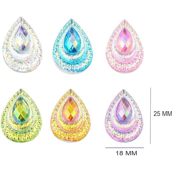 60 stk. Fargerike dråpeformede flatback rhinestones i resin med påfugløye, MM vanndråpe flatback resin, for vesker, klær, sko, bryllup DIY dekorative håndverk (Lys