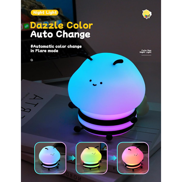 Baby Natlampe, 7 RGB Farver Natlampe til Børneværelse Stue, LED Sengelampe Dæmpbar, USB Genopladelig Natlampe med Timer, Silikon