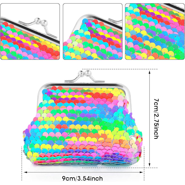 2 stk. Myntpung Barn Pung Jenter Håndvesker Dobbeltsidig Paljett Mini Lommebok Kiss Lock Myntpung for Fest Jul B