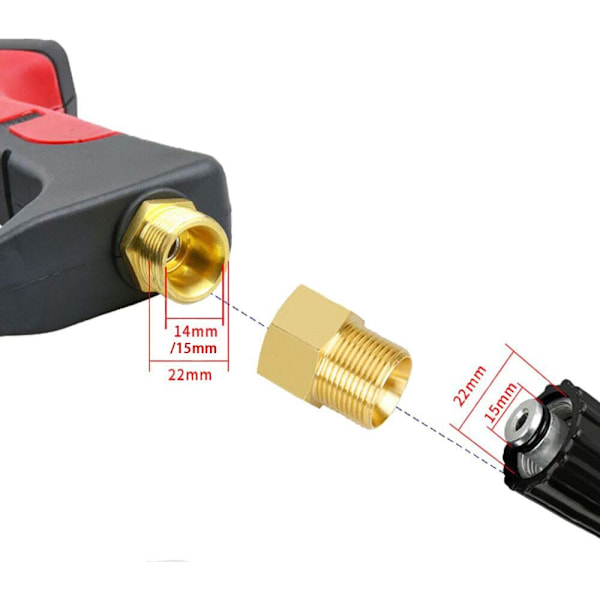 Koppling för högtryckstvätt i mässing, metrisk M22 15 mm hane till M22 14/15 mm hona inre gänga slangadapter