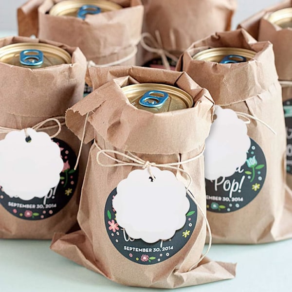 100 st Vit Craft Skalade Papperspresentkort med Snöre, 2,4\" Vita Runda Presentkort för Bröllopsfavoriter, Bröllopsfest, Födelsedag, Babyshower, Hantverk