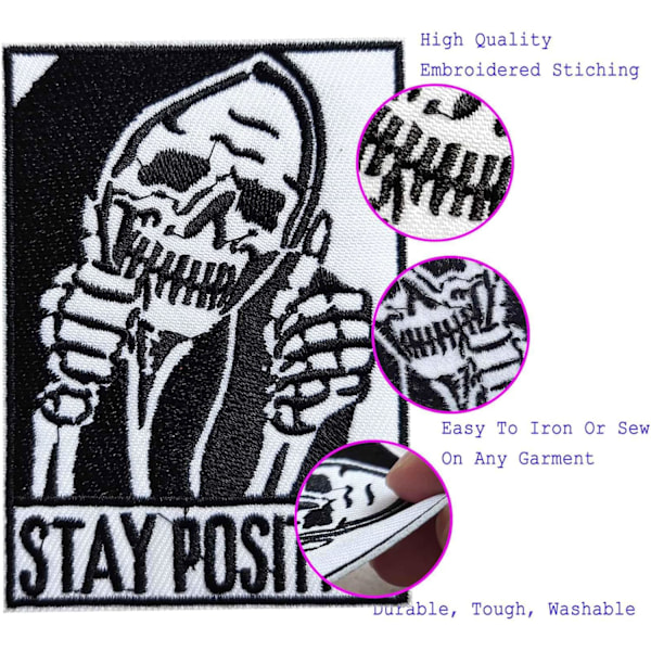 Håll dig positiv Tummen upp Skalle Stryk på Sy på Lapp, Broderad Lapp Emblem Badge för Kläder Hattar Väskor Skor Ryggsäckar Jeans