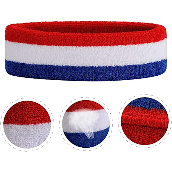 Sports Armbånd Hodebånd Wristband Sett (Rød, Hvit, Blå) - Cotto