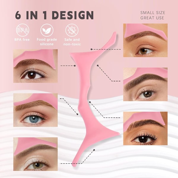 2 st Silikon Ögonbrynsmallar, 6 i 1 Återanvändbar Ögonbrynsmall för Brynstämpel, 6 Ögonbrynsformer Nybörjarvänlig Ögonmakeup Hjälp Brynkompis Skönhet