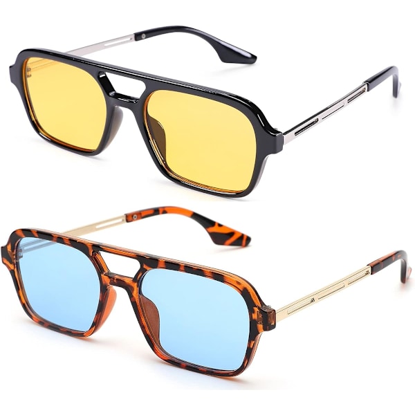 2 st Vintage 70-tals Platta Aviator Små Bågar Solglasögon för Kvinnor Män Fyrkantig Metalldesign UV400 Skydd Shades