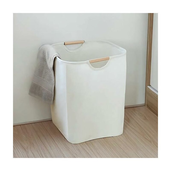 (Beige, Suuri) Pyykkiämpäri Puukahvalla Pyykkiämpäri w
