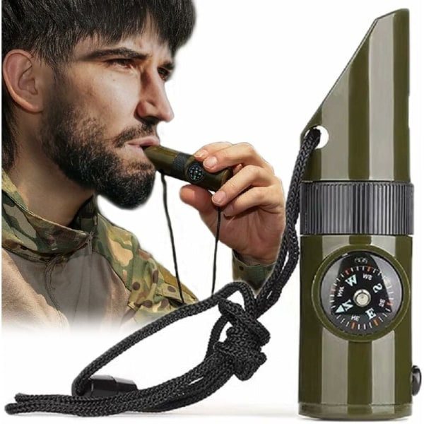 Emergency Survival Whistle, 7-i-1 fløjte med LED, kompas og