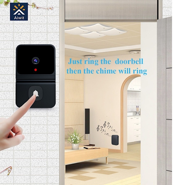 (Sort) Trådløs Dørklokke - HD Videodørklokke - Wifi Videodørklokke