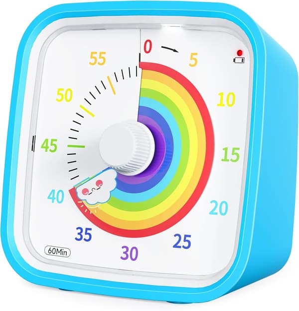 Regnbue Visuel Timer med Beskyttelsesetui, Regnbue Timer til Børn, 60-Minutters Nedtællingstimer til Børn og Voksne (Blå)