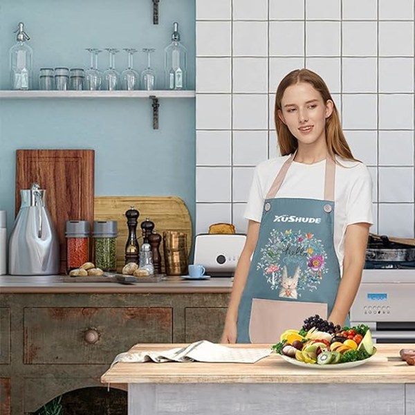 Vanntett Kjøkkenforkle - Blå, Justerbart Grillforkle med Lomme