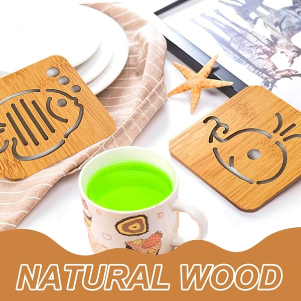Sæt med 4 coasters, søde træ coasters, vaskbare isolerede coasters, til hjemmet, café, sofabord