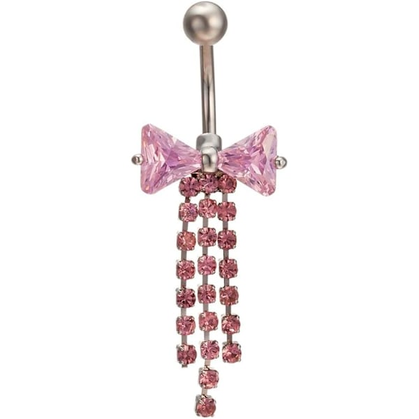 14G Glittrande CZ Rosett Tofs Hängande Navelpiercing för Kvinnor Allergivänlig 316L Rostfritt Stål Navel Barbell Ringar 3/8 Tum Kroppspiercing