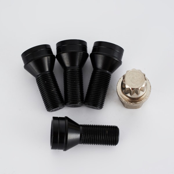 4 stk M14*1,5 MM Svarte Stål Hjulbolter & Lås Muttersett med S