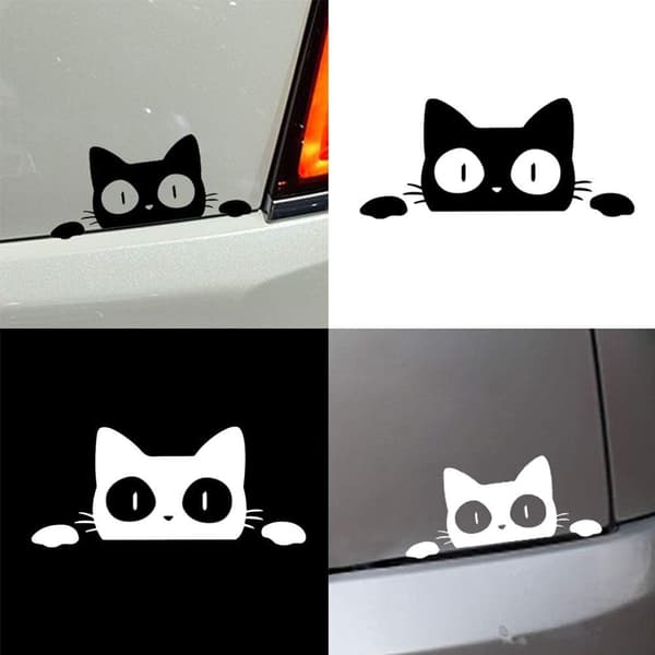 1 Set Reflekterande Bildekaler Kattdesign Svart