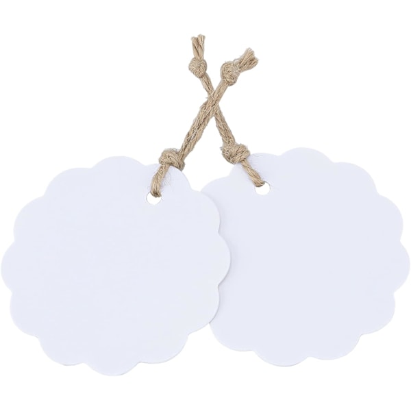 100 st Vit Craft Skalade Papperspresentkort med Snöre, 2,4\" Vita Runda Presentkort för Bröllopsfavoriter, Bröllopsfest, Födelsedag, Babyshower, Hantverk