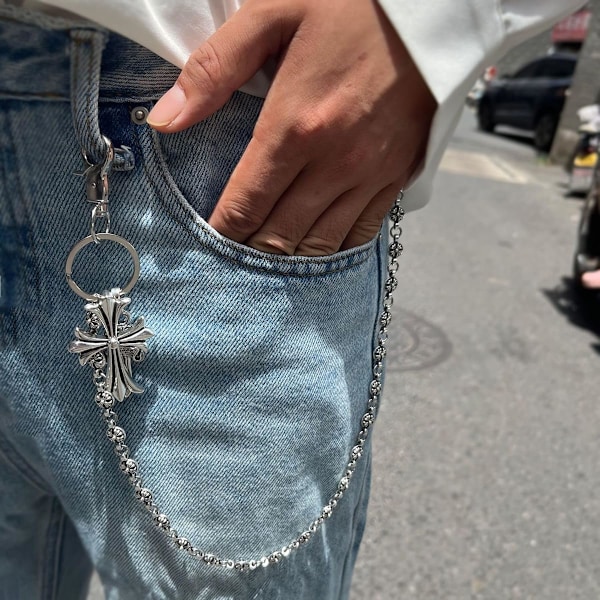 Buks Kæde til Mænd Kvinder, Biker Kryds Kæde Tegnebog, Cool Punk Bukser Lomme Bælte Nøgleringe til Hip Hop Rock Jeans