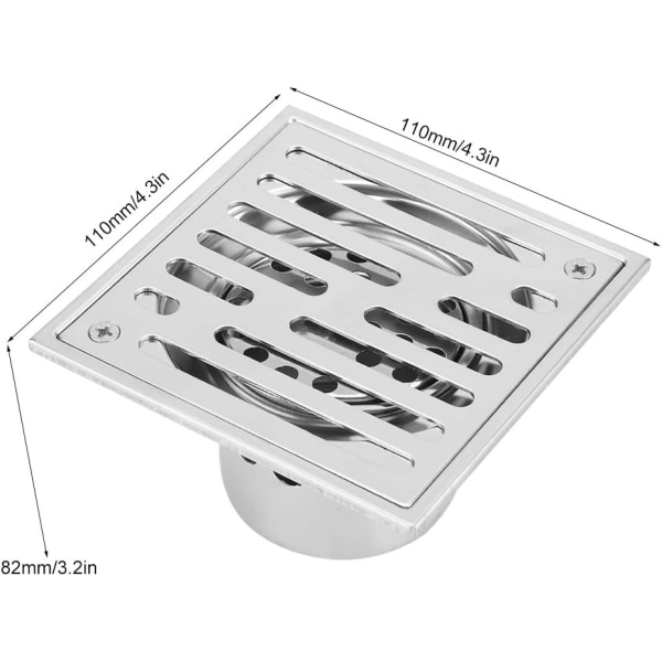 Kvadratisk dusjavløp i rustfritt stål, firkantet antiluktgulvavløp