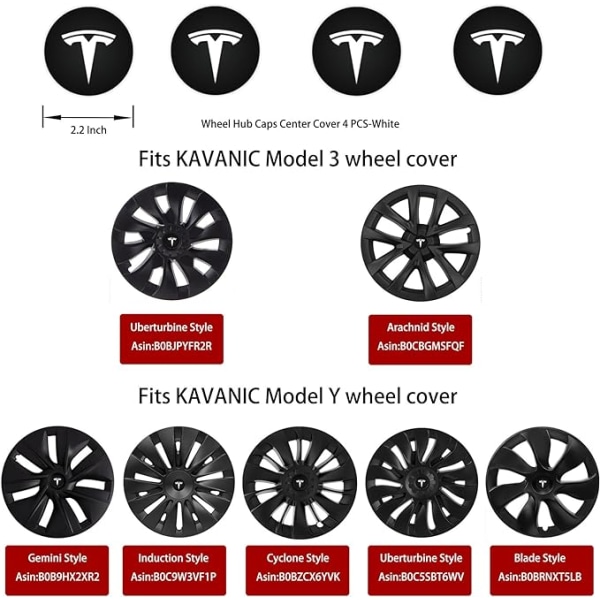 4 stk. (Rød/Mat Sort) Centerkapsel til KAVANIC Tesla Model Y M