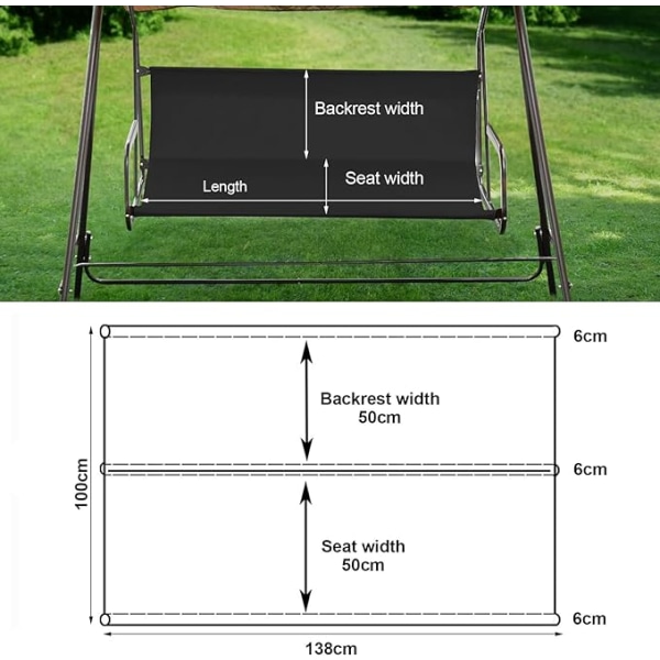 1 stk (138x50x50 cm, Grå) Gyngestolbetræk, Havegyngestolbetræk, Wa