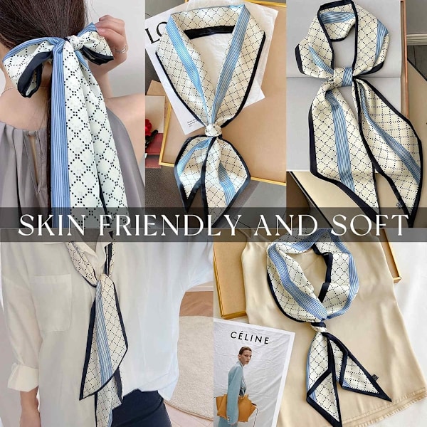 Hårscarf för Kvinnor Mode Silkeslen Satin Huvudduk Omlott Andningsbar Lättviktig Halsduk För Handväska Accessoarer - Blå