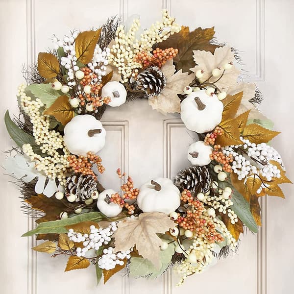 45cm - Höstfärger Thanksgiving Bomulls Lönnlöv Tallkotte Krans