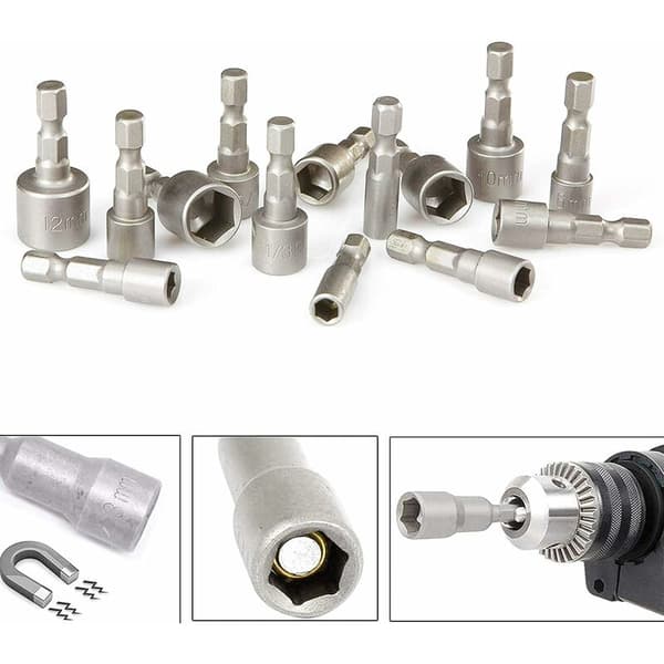 10 stk. Skruetrækker Sokker 6-19mm-Bit Adapter, Hex til Håndbor,