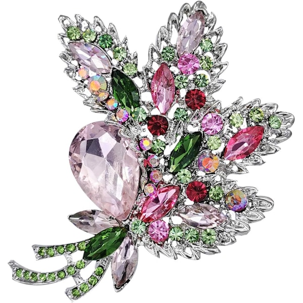 Big Large Brooch Pin Austrian Crystal Leaf Shape Bouquet Rhinestone Scarf Decoration Wreath Cloth Brooches Pins For Wome