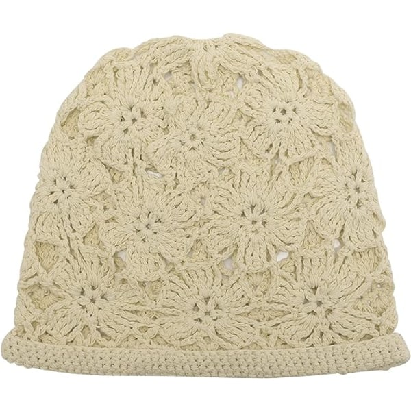 Håndlaget strikket slouchy beanie for kvinner (beige) vår høst