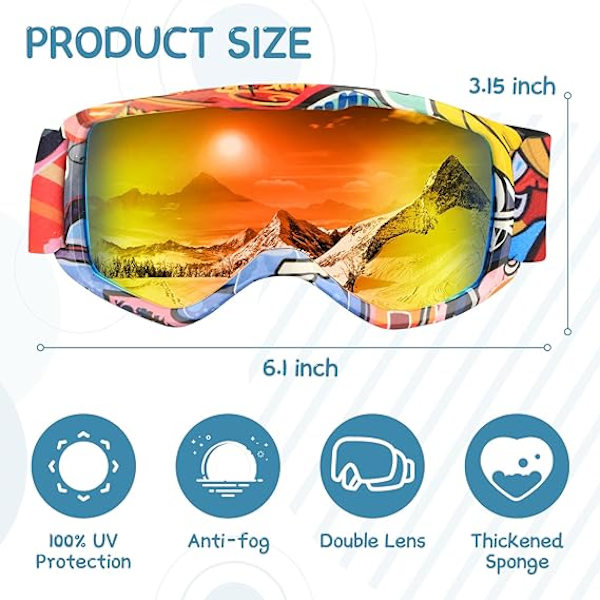 (Orange) Børneski Briller, Udendørs Ski Briller, Anti-UV, An