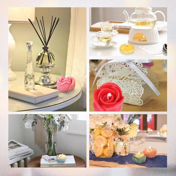Blomsterforme til Lysfremstilling, Blomster Lysfremstillingsforme Inklusive 6 STK Blomster Silikone Lysform, Silikoneforme til Sojavoks, Bivoks, Lys Ma