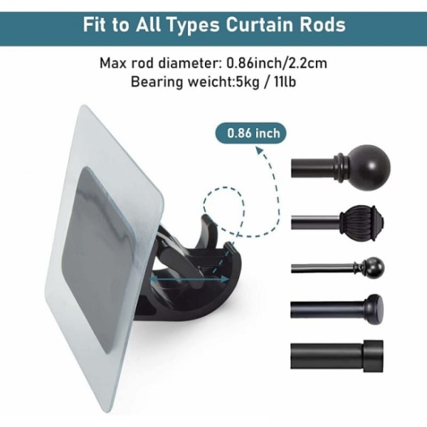 Sæt med 8 stang- og gardinstangsstøtter uden gennemsigtig selvklæbende