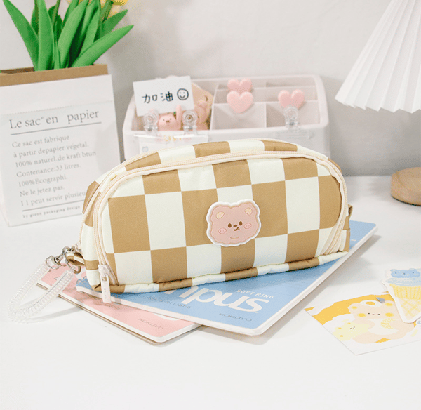Blyantspung Æstetisk Checker (brun ternet) Canvas Blyant