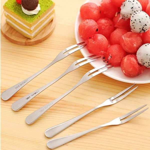 Sett med 10, Krabbe Gaffler i Rustfritt Stål, Escargot Gaffel 2-tind Smaksprøver Appetittgafler Bærbare Cocktail Salat Fruktgafler for Festreise, 12,7 cm
