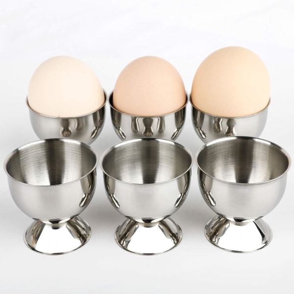 Set 6 ruostumattomasta teräksestä valmistettua munakuppia keitetyille kananmunille