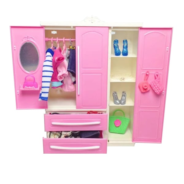 30cm barbie docka garderob, barnleksaker kläder möbler cabi