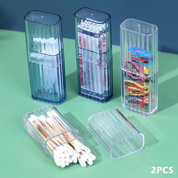 (Ljusblå, Transparent Vit) 2-pack Mini Bärbar Bomullsstav