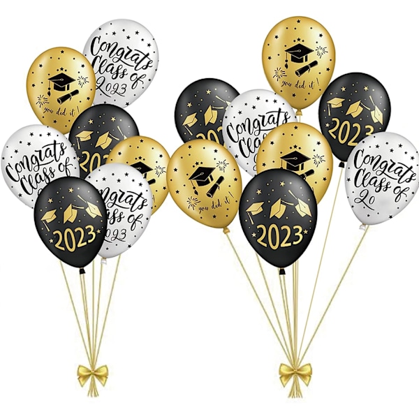 Ocean Graduation Ballon 2023, 15 stk Balloner Sæt Sort Guld Gra