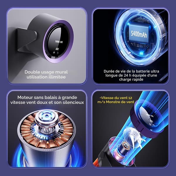 Stille skrivebordsvifte, oppladbart USB-batteri, 5400 mAh, LED-skjerm, justerbar hastighetskontroll, 90° vippbart hode, rosa