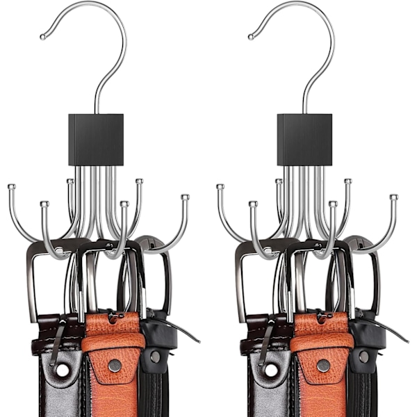 Belteholder for skap, sett med 2 360° roterende slips holder, plassbesparende, belteoppbevaring, slips holder, maksimal kapasitet på 32 belter, skjerfholder, multifu