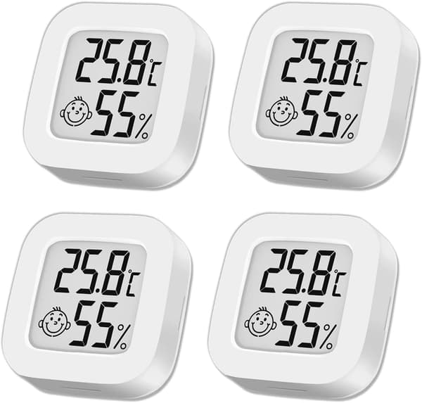 4 Mini Innendørs Termometre (Hvit), Digital Termometer Hygrometer