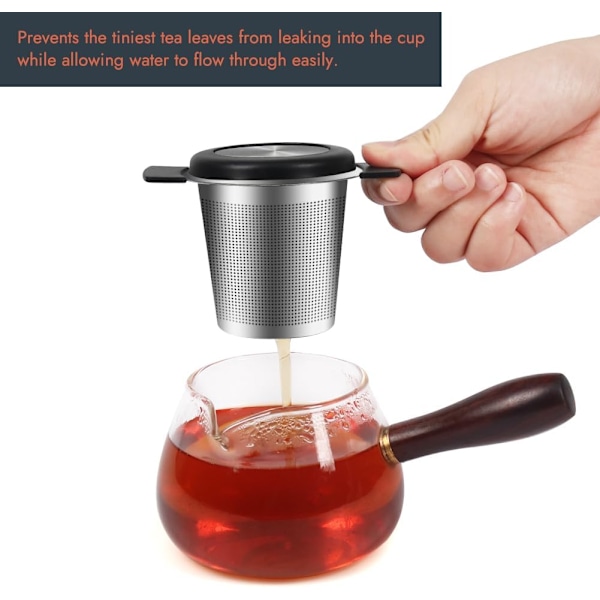 2 stk. teinfuser for løs te, tebrygger i rustfritt stål med varmebestandig håndtak, ekstra finmasket tesil, gave til teelskere (svart, grå)