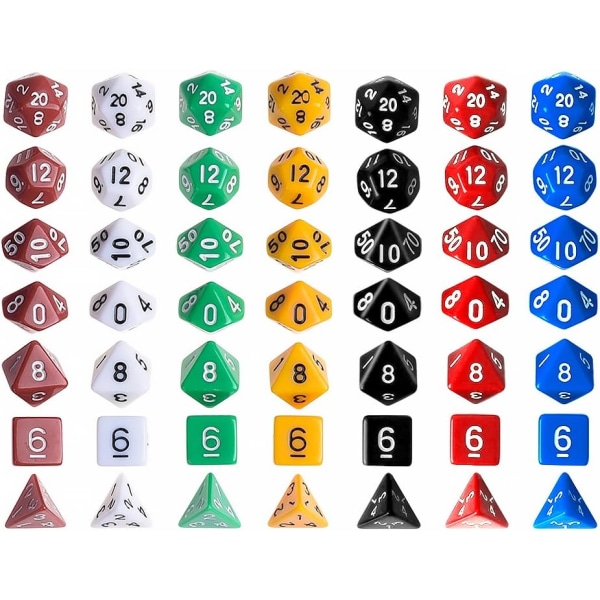 7 x 7 (49 kpl) monitahoinen noppa 7 väriä roolipeli noppapeli
