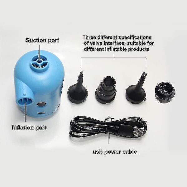 Elektrisk luftpumpe, 2 i 1 blå bærbar inflator/deflator Multifu
