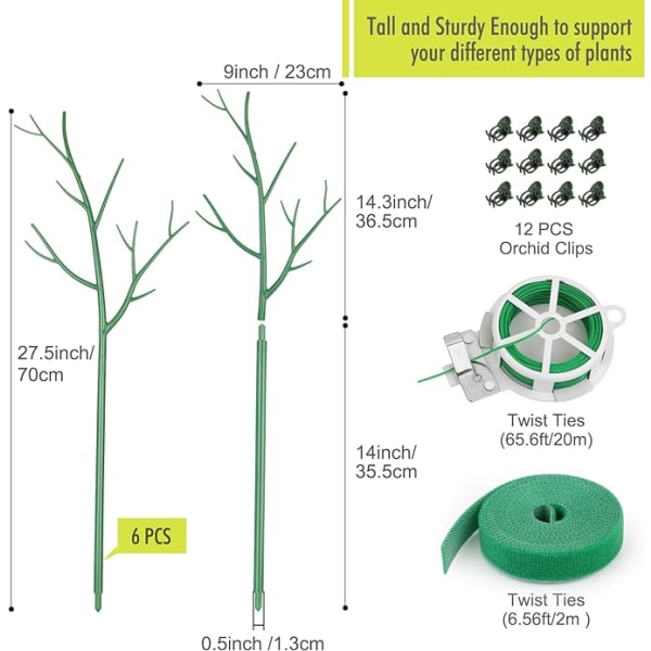 Pakk innendørs plantestøttestaker, 27,56" grenstaver med orchi