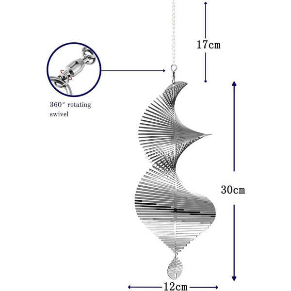 Spiral Oval Vindspel Metallisk Trädgårdsdekoration 360 Grader Snurrande