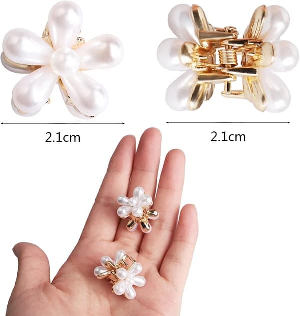 10 st Mini Pärl Hårklämmor, Mini Blomformade Klämmor med Pärlor