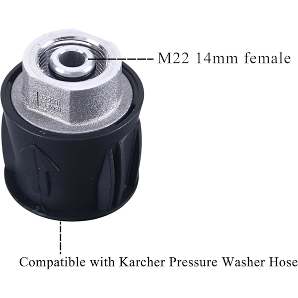 Painepesurin sovitin suuttimelle ja painepesurille, yhteensopiva vain Karcher-letkun kanssa M22 14 mm naarasliittimeen